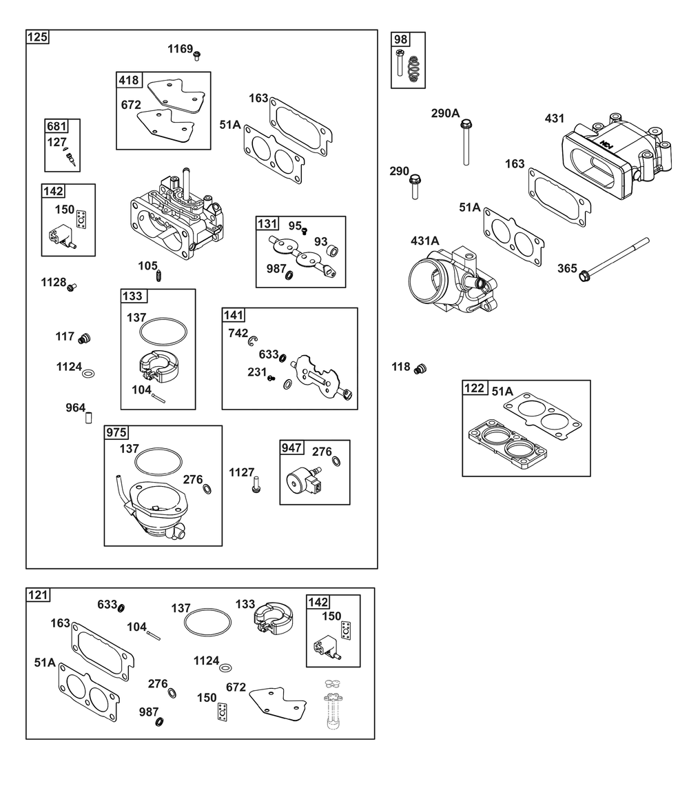 Carburetor Group Diagram and Parts List for 541477-2240-H7 400000 - 699999 Briggs and Stratton Engine